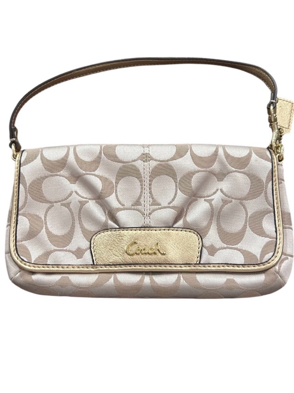 Coach Signature Jacquard Mini Shoulder Bag in Beige/Gold